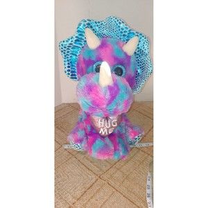 Hug Fun 18" Triceratops Purple, Pink, Blue Dinosaur Plush W/ large Glittery Eyes